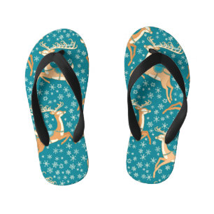 クリスマスのトナカイ:ヴィンテージのシームレスなパターン。 キッズビーチサンダル