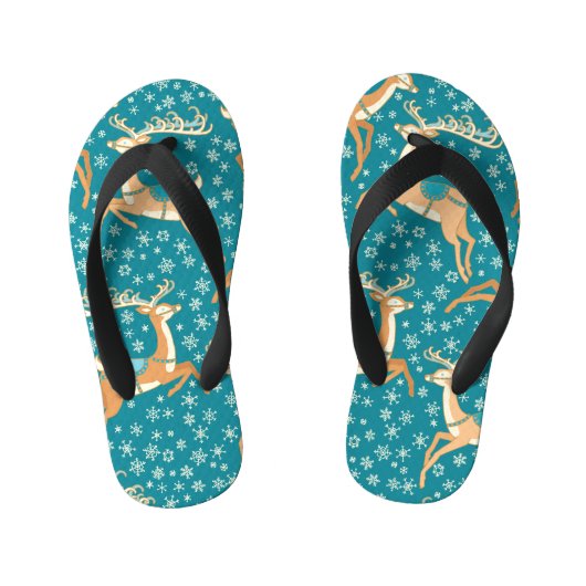 クリスマスのトナカイ：ヴィンテージのシームレスなパターン。 キッズビーチサンダル (フットベッド)