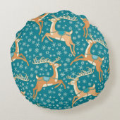 クリスマスのトナカイ：ヴィンテージのシームレスなパターン。 ラウンドクッション (裏面)