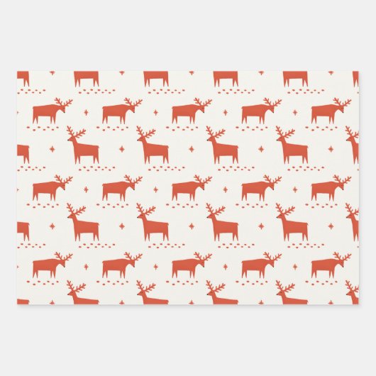クリスマスのトナカイ。冬の森の動物模様 ラッピングペーパーシート (正面)