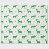 クリスマスのトナカイ。緑の森林動物模様 ラッピングペーパー (フラット)