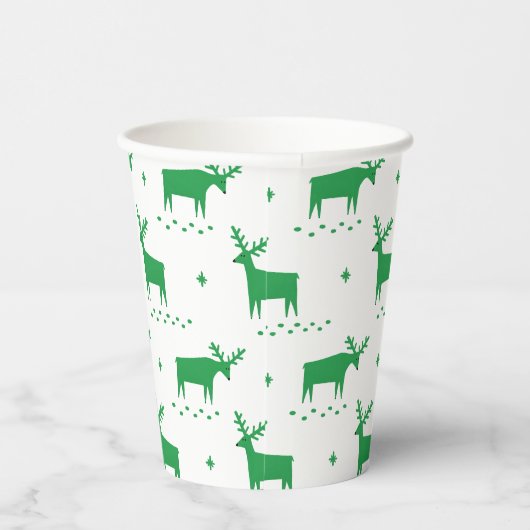 クリスマスのトナカイ。緑の森林動物模様 紙コップ (右)