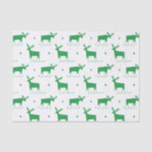 クリスマスのトナカイ。緑の森林動物模様 薄葉紙 (正面)