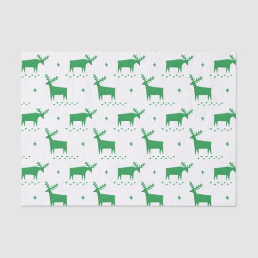 クリスマスのトナカイ。緑の森林動物模様 薄葉紙 (正面)