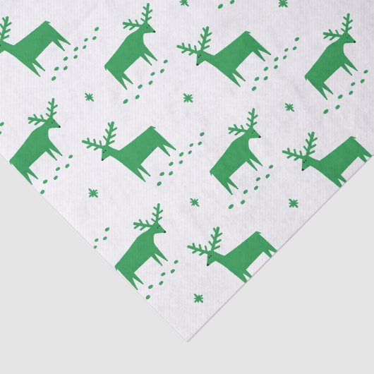 クリスマスのトナカイ。緑の森林動物模様 薄葉紙 (詳細)