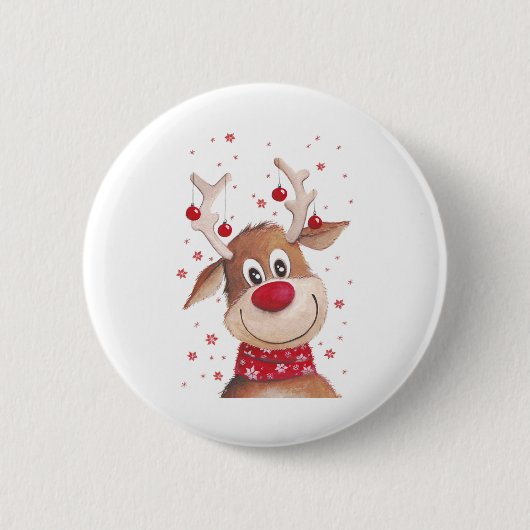 クリスマスのトナカイ 缶バッジ (正面)