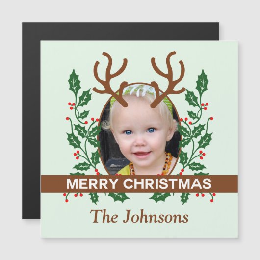 クリスマスのトナカイ〔雄ジカの〕枝角のパーソナライズ写真 (正面/裏面)