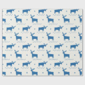 クリスマスのトナカイ。青い森林の動物模様 ラッピングペーパー (フラット)
