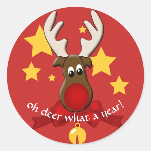 クリスマスのトナカイRudolph Oh Deer What a Year ラウンドシール (正面)