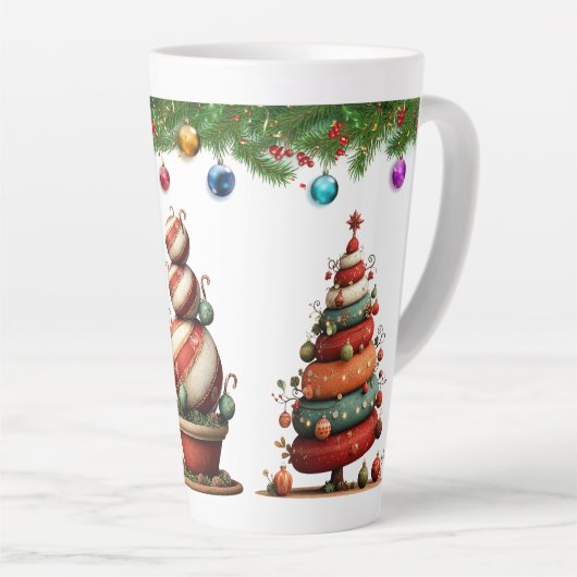 クリスマスのトピアリーの木の幻想的なデザイン カフェラテマグ (右アングル)