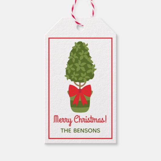 クリスマスのトピアリーパーソナライズされたギフトラベル ギフトタグ (正面)