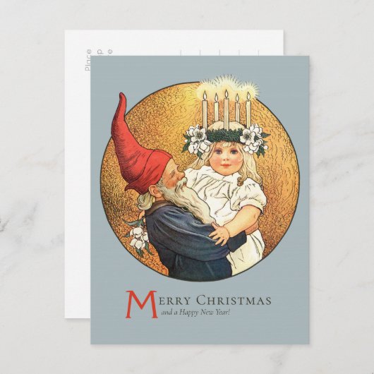 クリスマスのトムテと愛らしいルシアの少女 CC1181 ポストカード (正面/裏面)