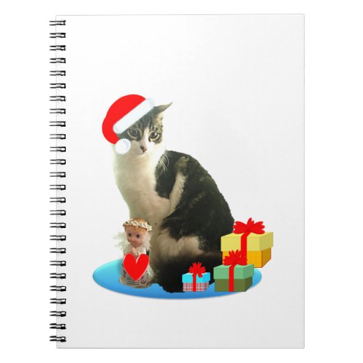 クリスマスのトラ猫と可愛い小さな天使 ノートブック (正面)