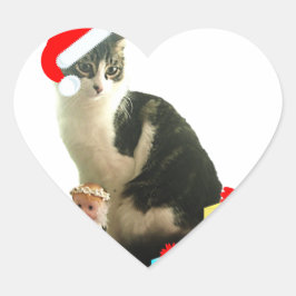 クリスマスのトラ猫と可愛い小さな天使 ハートシール