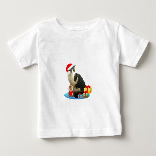 クリスマスのトラ猫と可愛い小さな天使 ベビーTシャツ (正面)