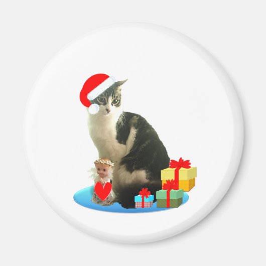 クリスマスのトラ猫と可愛い小さな天使 マグネット (正面)