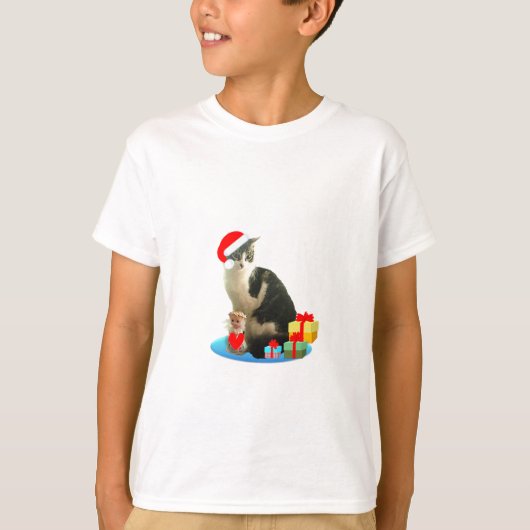 クリスマスのトラ猫と可愛い小さな天使 Tシャツ (正面)