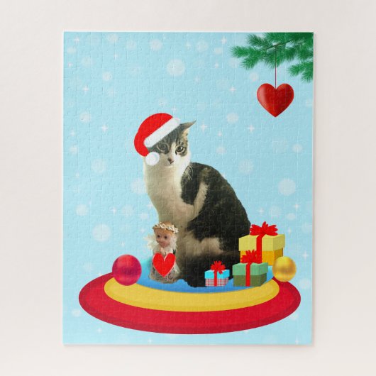 クリスマスのトラ猫と天使 ジグソーパズル (縦)