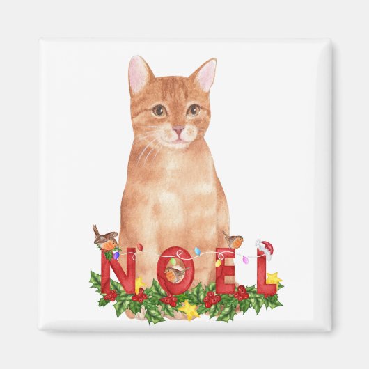 クリスマスのトラ猫の水彩画 マグネット (正面)