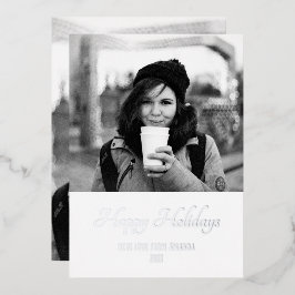 クリスマスのトレンディなスクリプト ツーサイド フォト 箔シーズンカード