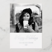 クリスマスのトレンディなスクリプト ツーサイド フォト 箔シーズンカード (正面)