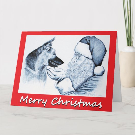クリスマスのドイツ牧羊犬とサンタクロース カード (正面)