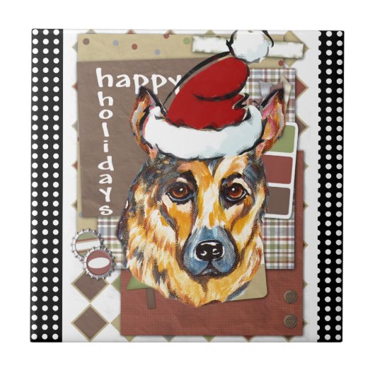 クリスマスのドイツ牧羊犬 タイル (正面)