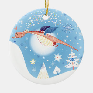 クリスマスのドラゴン セラミックオーナメント