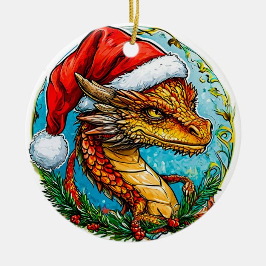 クリスマスのドラゴン セラミックオーナメント (正面)