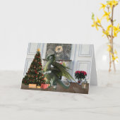 クリスマスのドラゴン ツリーの暖炉のシーン カード (黄色い花)