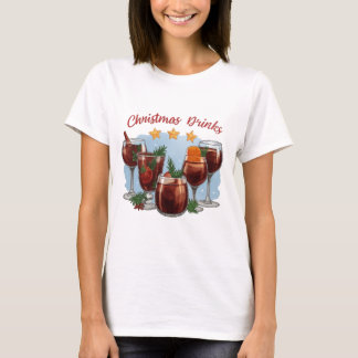 クリスマスのドリンク 水彩プリント | お祭り気分あふれるスパicedワイン tシャツ