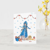 クリスマスのドレスを着た雪の巫女 カード (黄色い花)