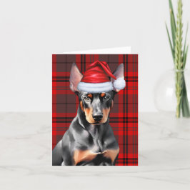 クリスマスのドーベルマンピンシャー犬と赤いチェック柄 シーズンカード
