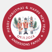 クリスマスのナツクラッカー組成縁ど赤 ラウンドシール (正面)