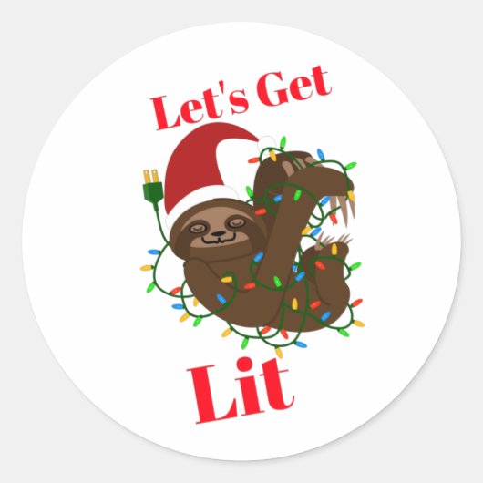 クリスマスのナマケモノに火をつけよう ラウンドシール (正面)