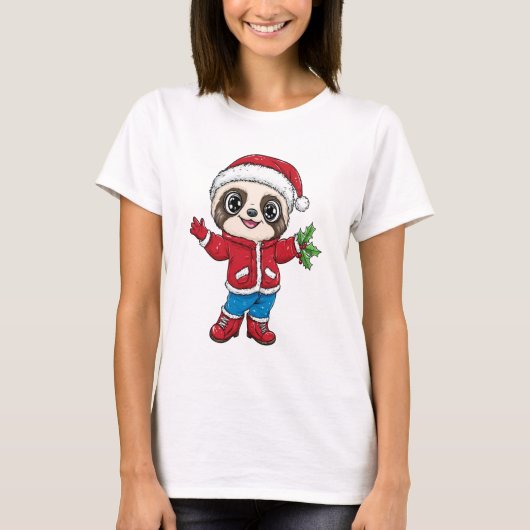 クリスマスのナマケモノのイラスト Tシャツ (正面)