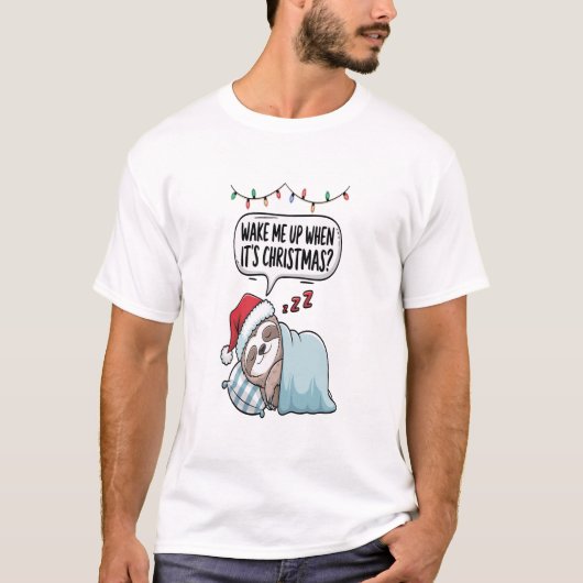 クリスマスのナマケモノの眠る休日 Tシャツ (正面)