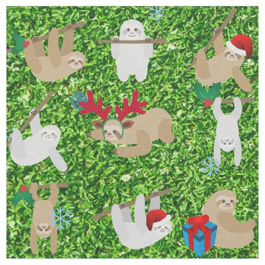 クリスマスのナマケモノ ファブリック (クローズアップ)