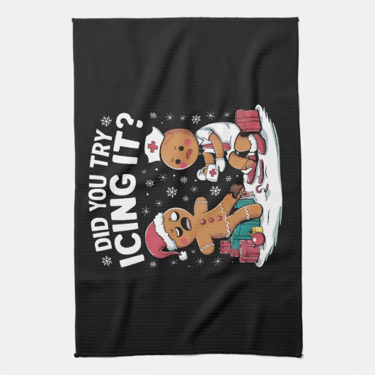 クリスマスのナースそれをアイシング試してみたジンジャーパン キッチンタオル (縦)