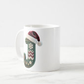 クリスマスのニットセーターの文字 J サンタ帽子 コーヒーマグカップ (正面左)