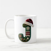 クリスマスのニットセーターの文字 J サンタ帽子 コーヒーマグカップ (左)