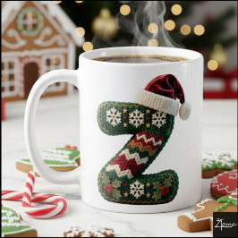 クリスマスのニットセーターの文字 Z サンタ帽子 コーヒーマグカップ