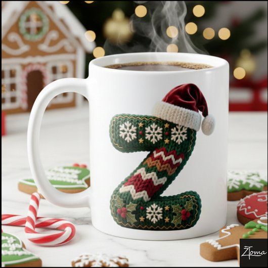 クリスマスのニットセーターの文字 Z サンタ帽子 コーヒーマグカップ
