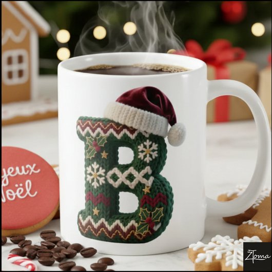 クリスマスのニットセーターの文字Bサンタ帽子 コーヒーマグカップ