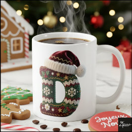 クリスマスのニットセーターの文字Dサンタ帽子 コーヒーマグカップ