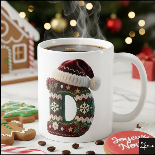 クリスマスのニットセーターの文字Dサンタ帽子 コーヒーマグカップ