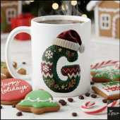 クリスマスのニットセーターの文字Gサンタ帽子 コーヒーマグカップ
