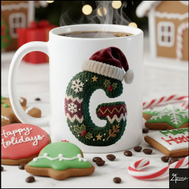 クリスマスのニットセーターの文字Gサンタ帽子 コーヒーマグカップ
