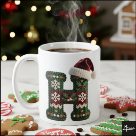 クリスマスのニットセーターの文字Hサンタ帽子 コーヒーマグカップ