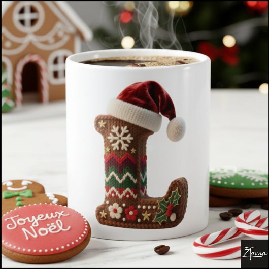 クリスマスのニットセーターの文字Lサンタ帽子 コーヒーマグカップ